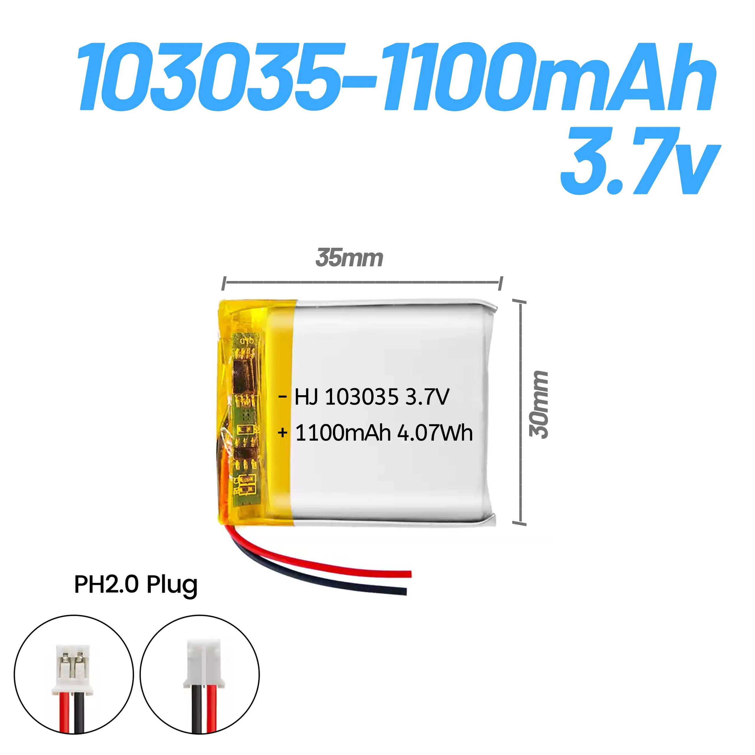 Brand new A-grade 103035 polymer lithium battery 1100mAh, suitable for small speakers, LED lights, GPS locators, and PCB protect