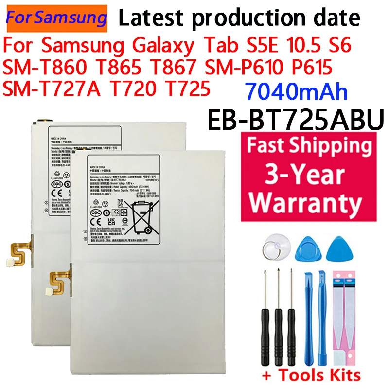 7040mAh EB-BT725ABU Replacement Tablet Battery For Galaxy Tab S6 lite P610 P615 P613 P619 TS5E T725C T720 SM-T720 SM-T725 +Tool