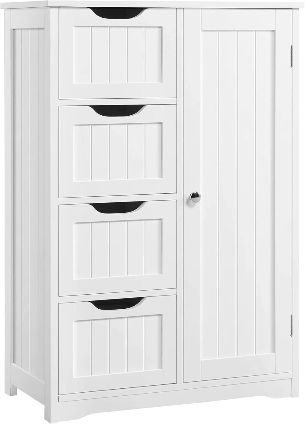 

Wooden Floor Cabinet with 4 Drawers and 1 Cupboard, Freestanding Entryway Storage Unit Console Table, White