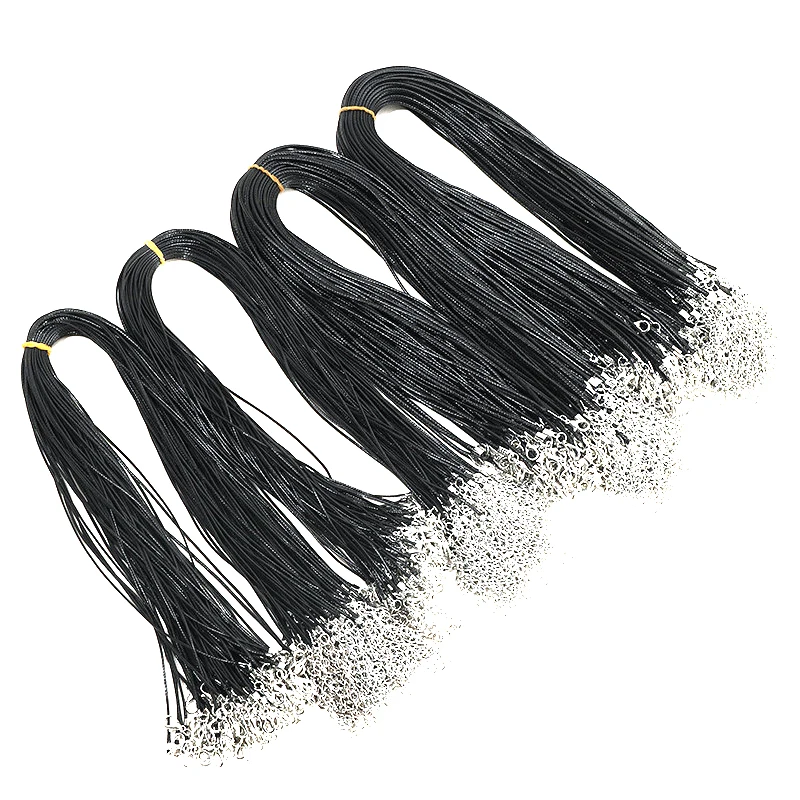 100pcs/lot 1.5mm Black Wax Leather Cord Necklace Rope Chain Lobster Clasp DIY Jewelry Accessories