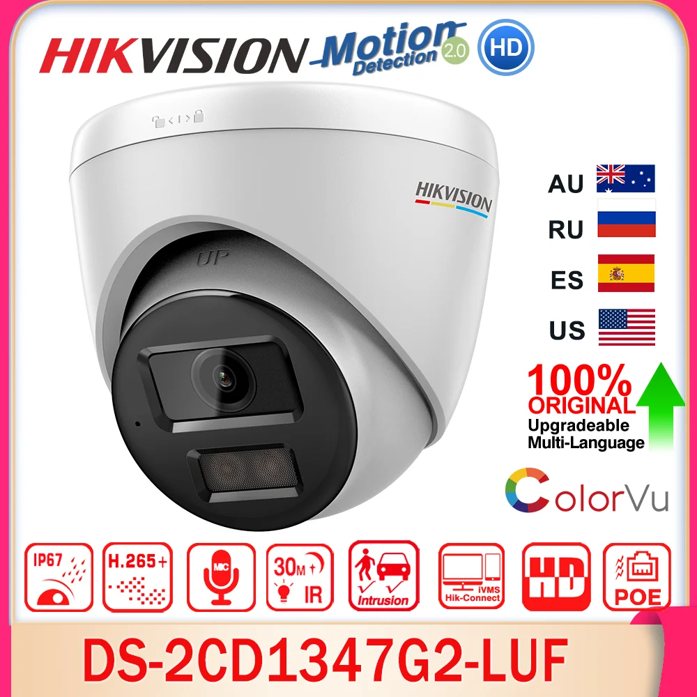 Hikvision 4MP ColorVu IP Camera DS-2CD1347G2-LUF MD 2.0 Human&Vehicle Detect MIC SD Slot IP67 POE Slot Video Surveillance IPC