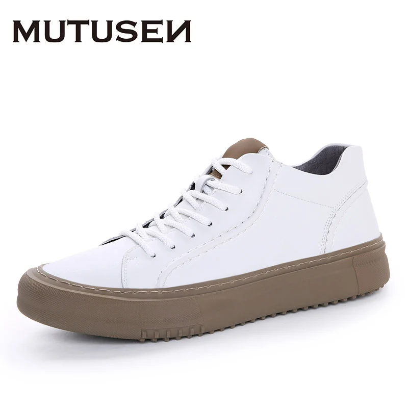 2022 New Men Leather Casual Shoes for Man White Sneakers Black Ankle Flat Skateboard Shoes Street Trend Lace-up Leisure Sneakers