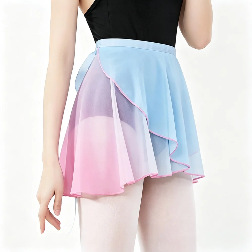 USHINE Gradient Chiffon Ballet Wrap Skirt Women Dance Skirt Adjustable Tie Waist Ballerina Practice Dance Costume