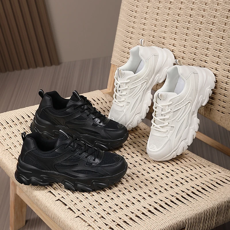 

Men's Sports Shoes Solid Color Flat Round Toe Breathable Laces Large Size Thick Sole Ultra-lightweight Outdoor Casual Shoes