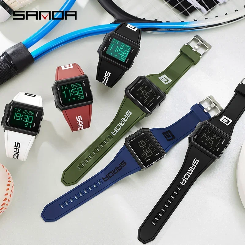 SANDA  9003  Mens Watches Brand Men\'s Digital Watch Chronograph Sport Electronic Bracelet Waterproof Men Wristwatch Alarm Clock