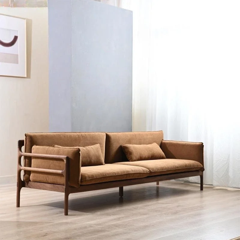 Nordic simple living room fabric sofa winter and summer dual-purpose North American black walnut ash wood new Chinese retro log
