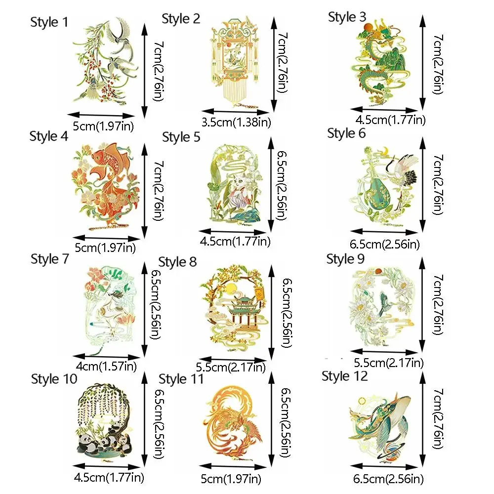 12 Month Hollow Metal Bookmarks Creative Tassel Pendant Chinese Beasts Bookmark Carving Retro with Chain Pendant Metal Bookmark