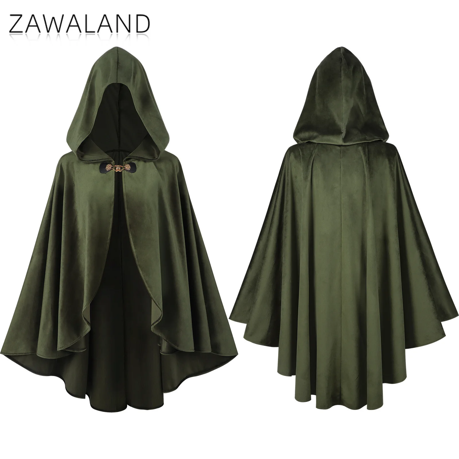 

Vintage Solid Green Cosplay Cloak Medieval Unisex Suede Wizard Costumes Halloween Party Hooded Cape Coat Carnival Festival Shawl