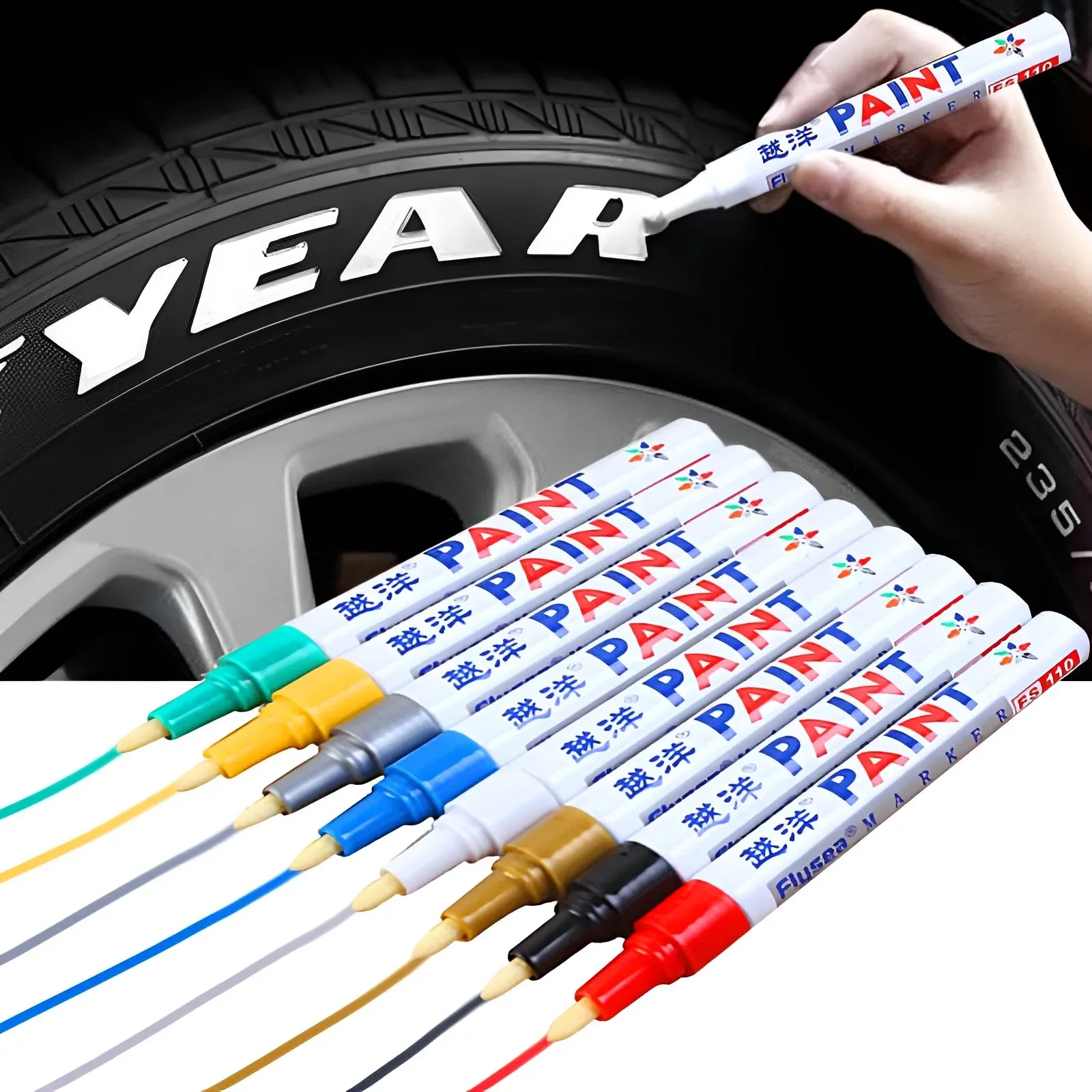 1pc White Waterproof Cars Wheel Tire Oily Mark Pen Auto Rubber Tyre Paint Pen Cd Metal Permanent Paint Marker Graffiti Touch Up