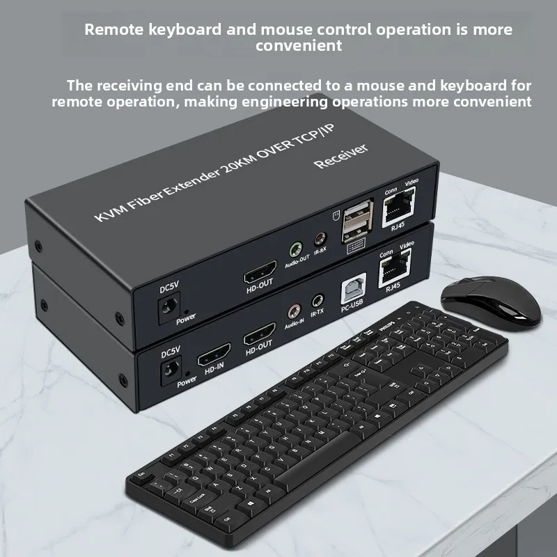 20Km HD Fiber Optic USB KVM Extender Video Transmitter Receiver Over SC Fiber Cable Extender KVM Switch For mouse keyboard PC