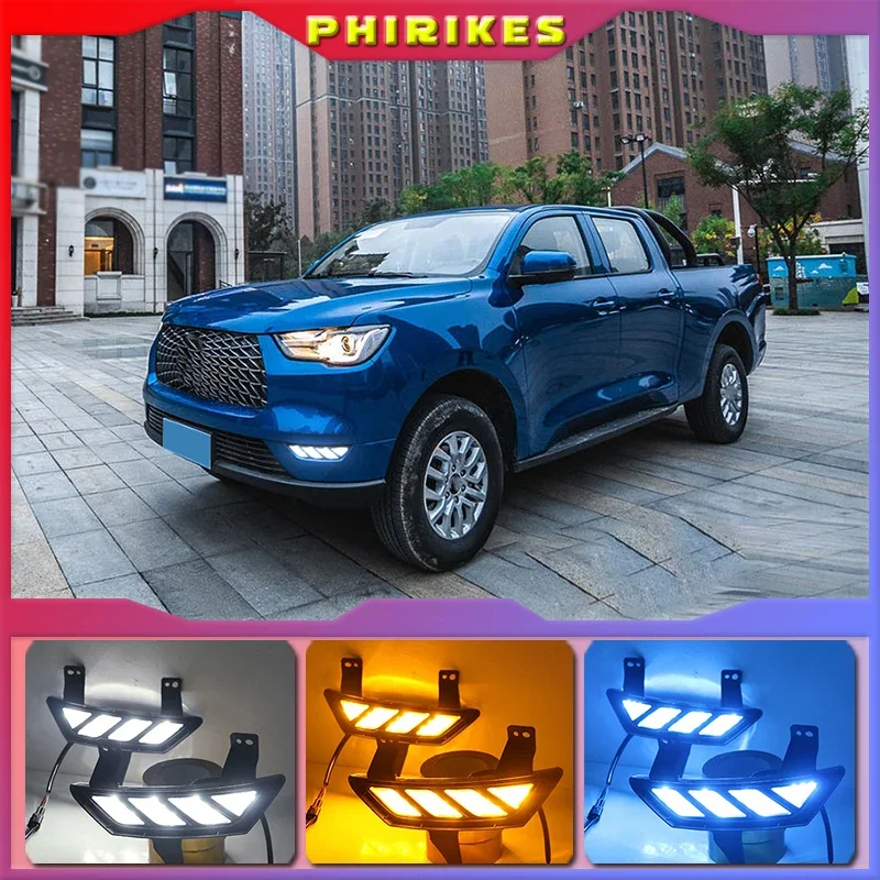 1 Pair Car LED Daytime Running Lights with Turn Signal Yellow Style 12V DRL For Great Wall POWER PEAK PERFECT 2019 2020