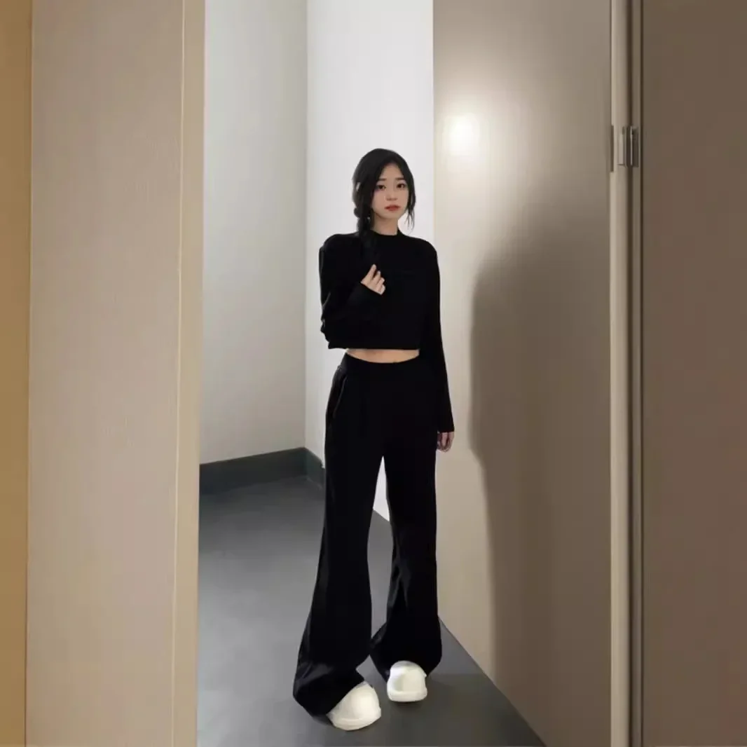 

New Arrival Autumn/Winter High-Waisted Loose-Fit Bell Bottoms Women's Casual Sporty Draped Straight-Leg Pants Long Pants