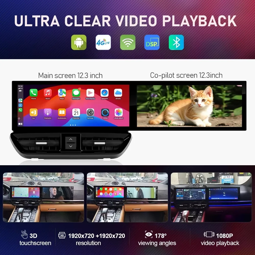 E 12.1Inch+12.3inch Carplay For Porsche Cayenne 2011-2017 Upgraded Interactive Dual Screen 8+128 Android Multimedia Video Player