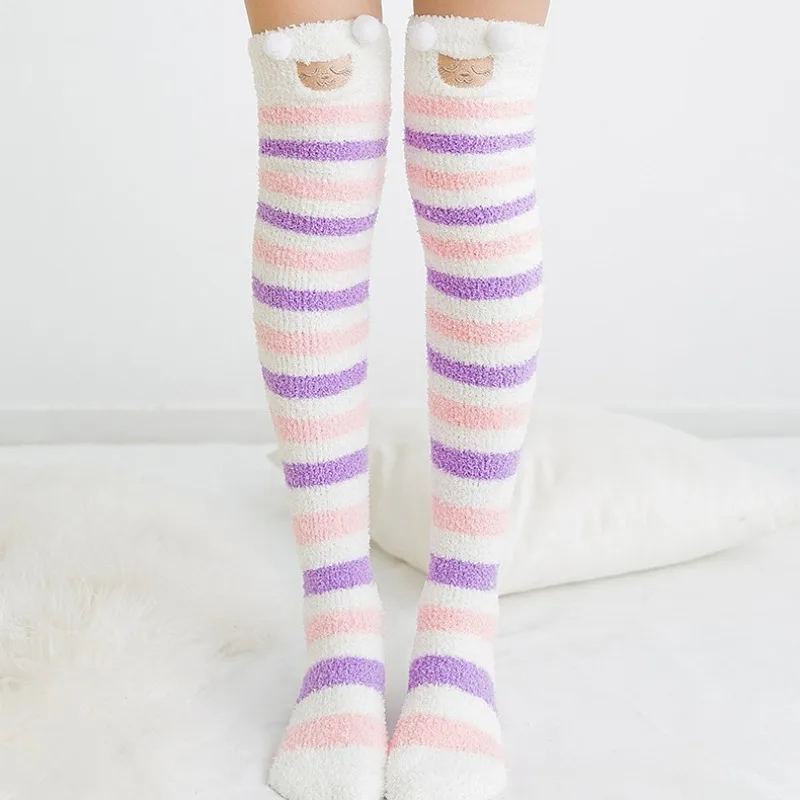 Japanese Girl Animal Modeling Striped Knee High Socks Cute warm Autumn Winter Long Thigh High Sock Kawaii Cozy Compression Stock