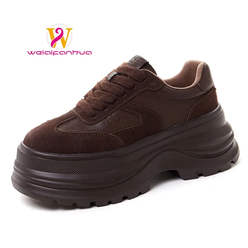 

Women's Shoes 2025 New Style Genuine Leather Thick-soled Women's Shoes, Suede Height-increasing Dexun Women's Single Shoes