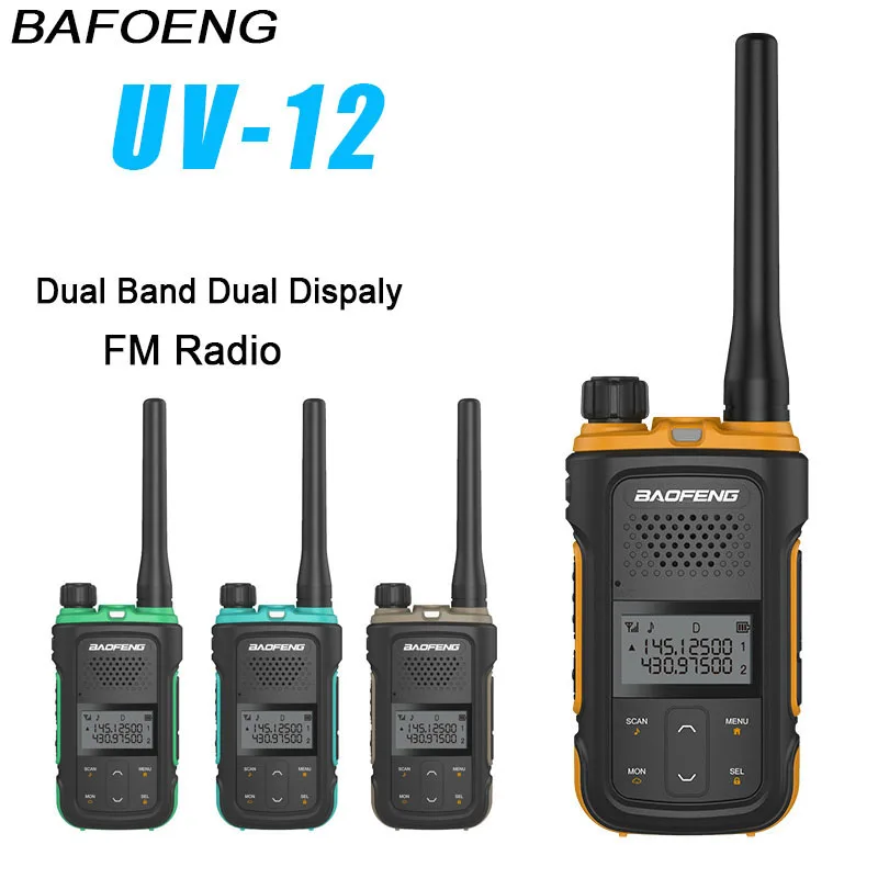 BAOFENG UV-12 Walkie Talkie 1500mAh Dual Band 128CH Two Way Radios BF-UV12 Portable FM Radio Support Type-C Charging