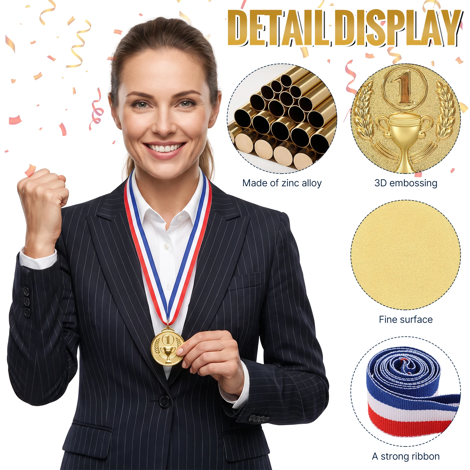 24 Stück Zinklegierungs-Auszeichnungsmedaillen in Gold, Silber und Bronze, 1., 2. und 3. Platz-Preise, Siegermedaillen für Sportveranstaltungen und Schulpreise – Detail 6