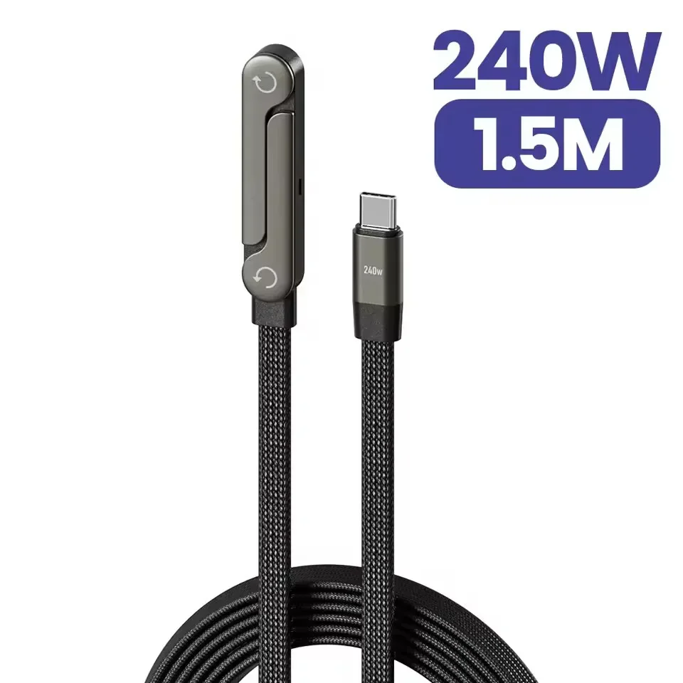 2-in-1 65W/240W Cable High-speed Quick Charging USB Type C Cable Wire with Folding Phone Stand for IPhone 17 Samsung Xiaomi 1pcs