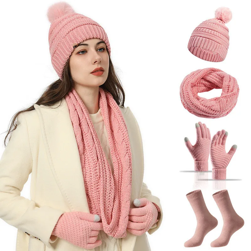 ensemble-d'automne-hiver-pour-femmes-comprenant-4-pieces-bonnet-echarpe-gants-et-chaussettes-bonnet-tricote-avec-pompon-en-fausse-fourrure-cache-cou-bonnet-pour-les-oreilles-et-couvre-chef-coupe-vent