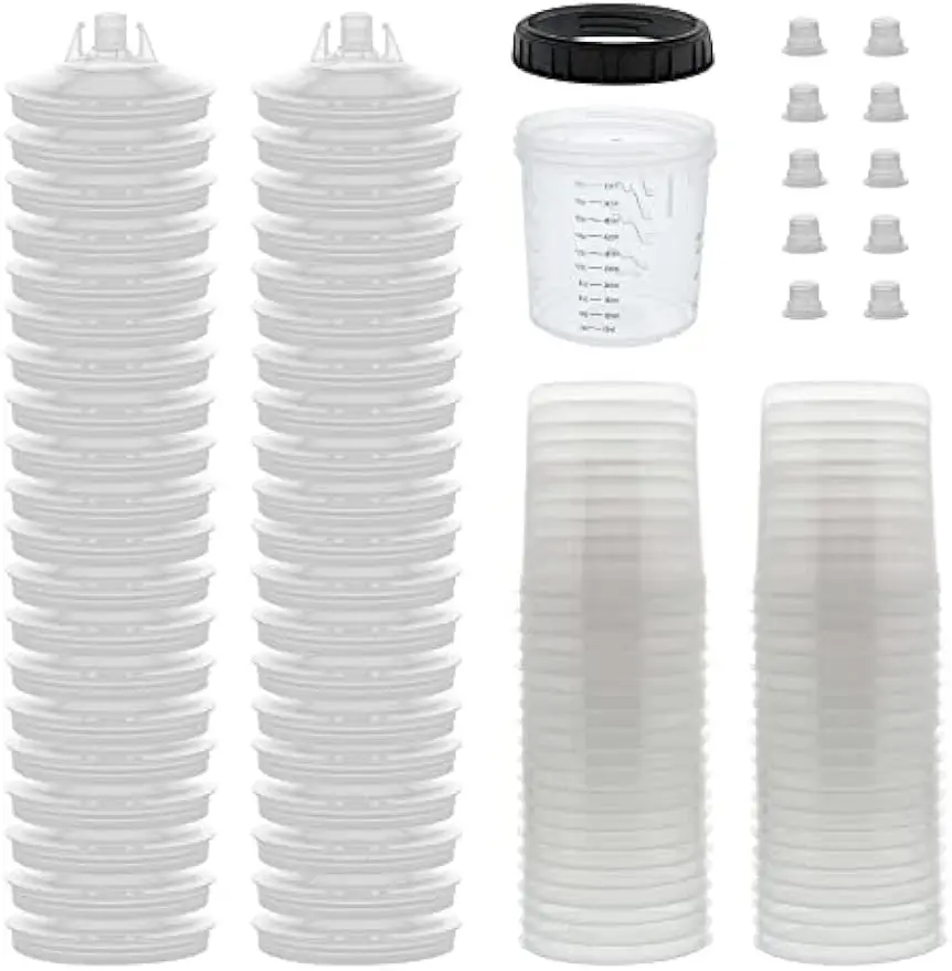 

Disposable Paint Spray Gun Cup Liners & Lid Kit, 40-Pack Standard Size 20oz (600ml) with Strainers