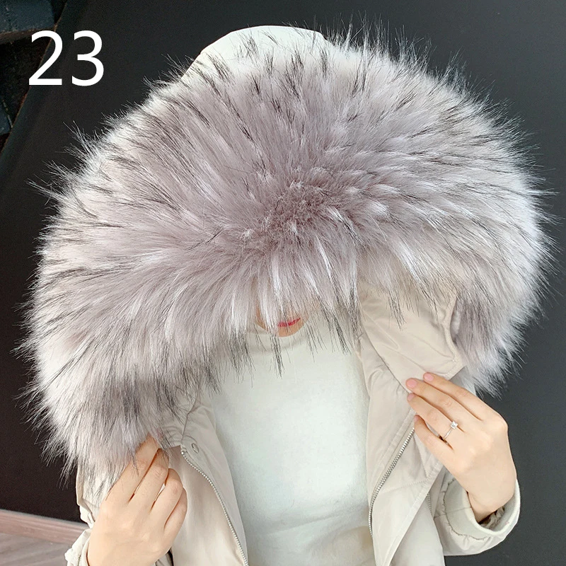 Luxury Women Faux Raccoon Fur Scarf Winter Hood Fur Decor Shawl Detachable Multicolor Fake Fur Scarf Winter Coat Fur Collar