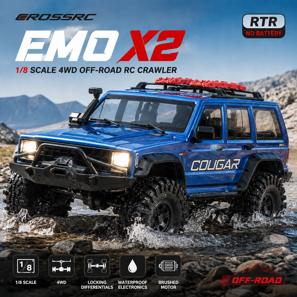 Hot CROSSRC 1/8 EMO X2 Big Lion Waterproof Simulation Remote Control Climbing Car Four-Wheel Drive RTR Off-Road Vehicle RC Toy