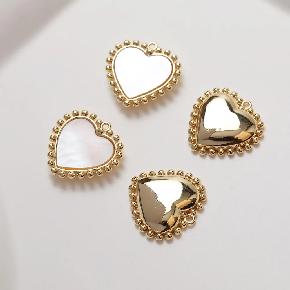 2PCS Heart Shell Charms for Jewelry Making Pendant Findings DIY Hand Made Brass 14k Gold Plated Accessories 17*17mm