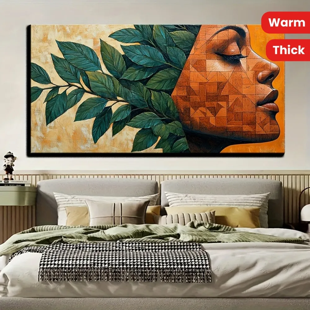 1 piece wood frame canvas painting art printing, for interior decoration, suspense abstract face, 1.5 inch solid wood frame