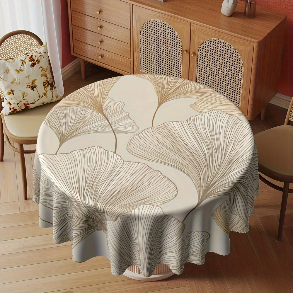 One elegant silver maple leaf round tablecloth - suitable for kitchen and outdoor dining scenarioszyc