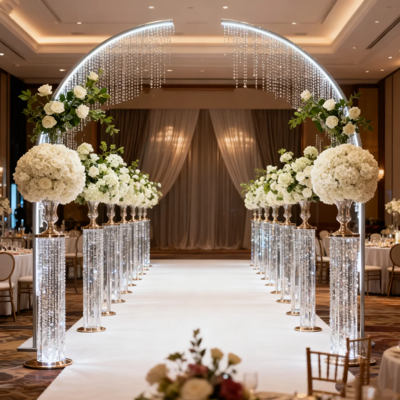 

2pcs 300cm)f30curved shape LED Light Wedding Stage acrylic curtain Backdrop Light Arch for Party Event Decor