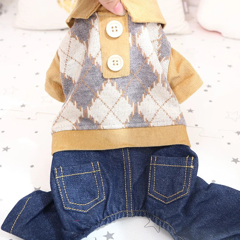 Sweater Dog Jumpsuit Clothes Winter Autumn Pet Shirt Outfit Chihuahua Shih Tzu Jeans Pants Coat Supplies XS XL Drop Shipping