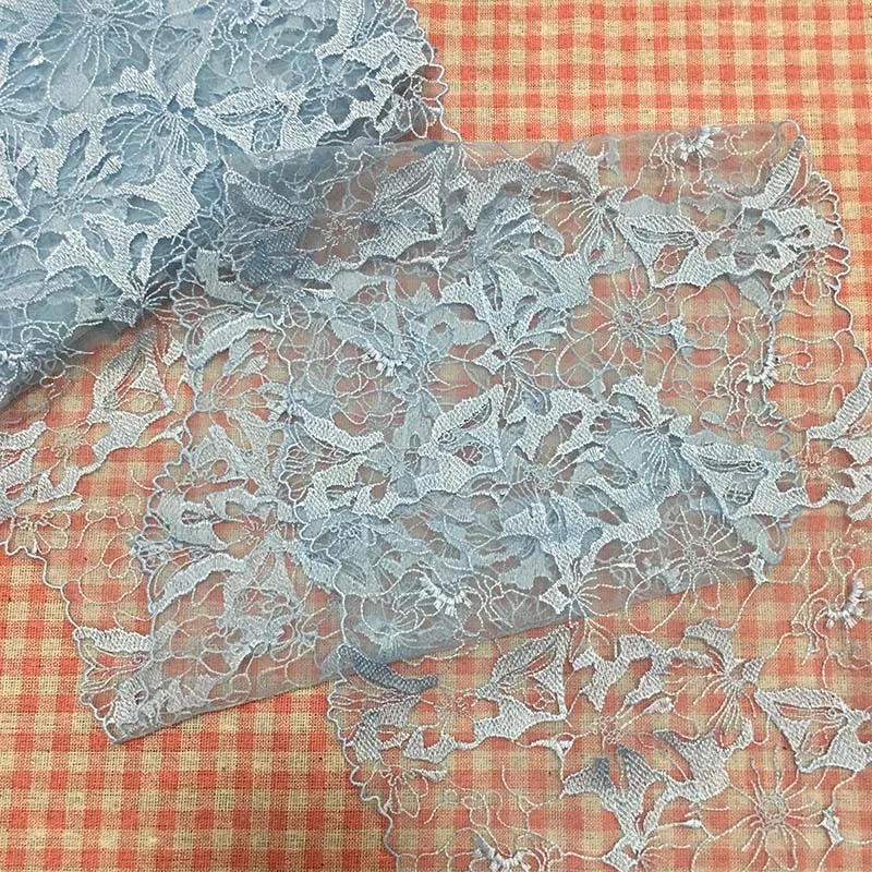 

20Yds/Lot Blue Black Embroidered Lace Fabric Floral Mesh Bra Sleeve Neckline Lingerie Sewing Underwear Handmade Trimming