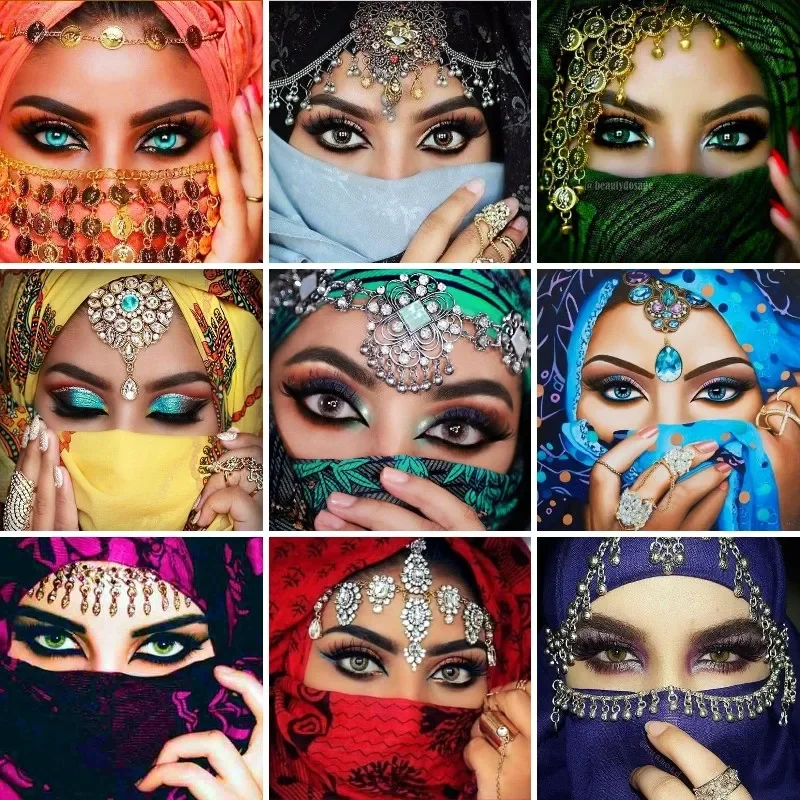 Arabian Woman with Mask,5D Full Drill Diamond Painting,Muslim Masked Lady,Paint with Diamonds Arts,Embroidery DIY Craft Set
