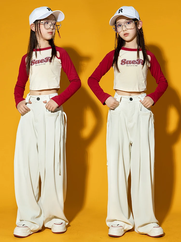 ห้องบอลรูม Hip Hop Dance เสื้อผ้าสำหรับสาวแจ๊สเครื่องแต่งกาย Crop Tops สีขาวสบายๆกางเกงเด็กวัยรุ่นเสื้อผ้าเวที BL10208