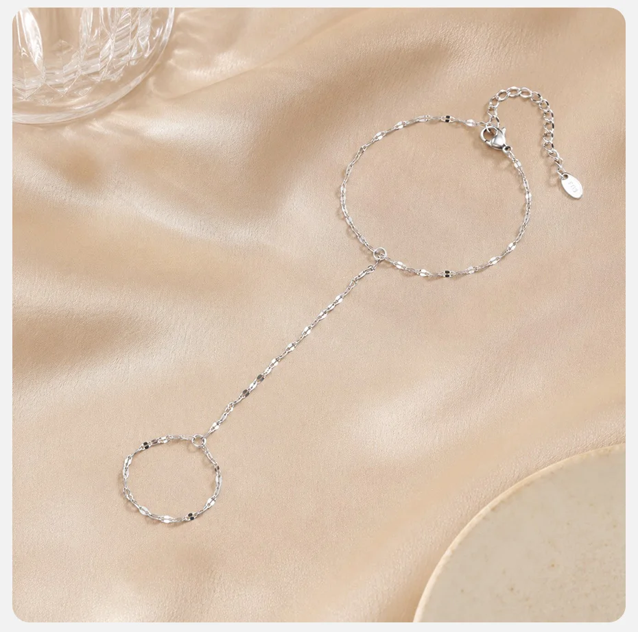 Vnox Minimalistischer Fingerring-Armband für Frauen, Edelstahl-Lippen-Handkette, Doppelschicht-Armband, Alltags- und Party-Schmuck – Detail 6