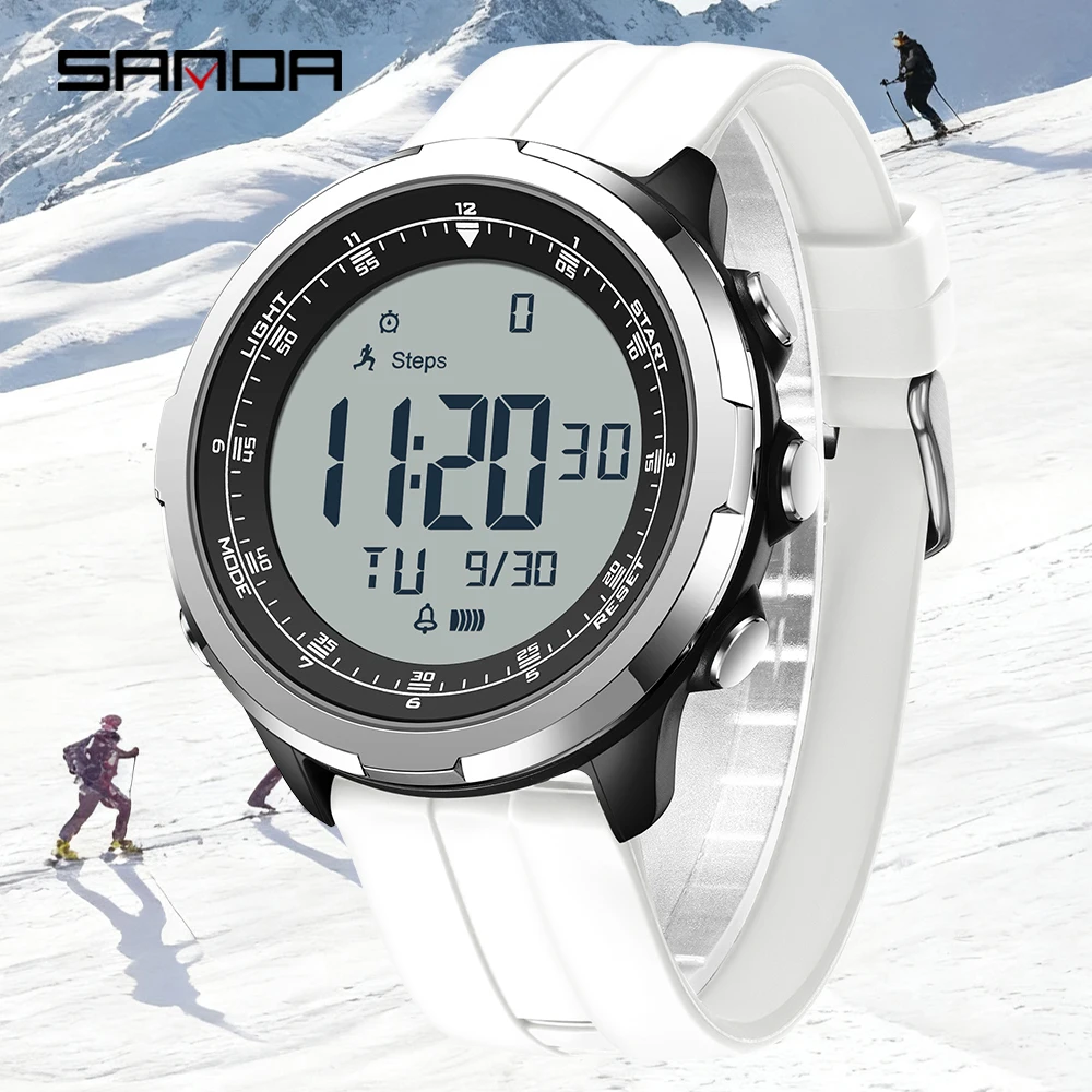 

Мужские электронные часы SANDA, простые светящиеся часы с календарем и будильником, водонепроницаемые, противоударные, цифровые часы для мужчин, 2026