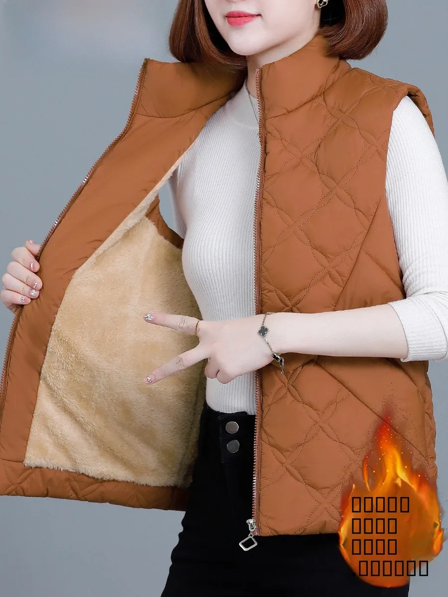 Colete com gola forrada Fce quente, roupa externa feminina, material de poliéster, cor de fechamento com zíper