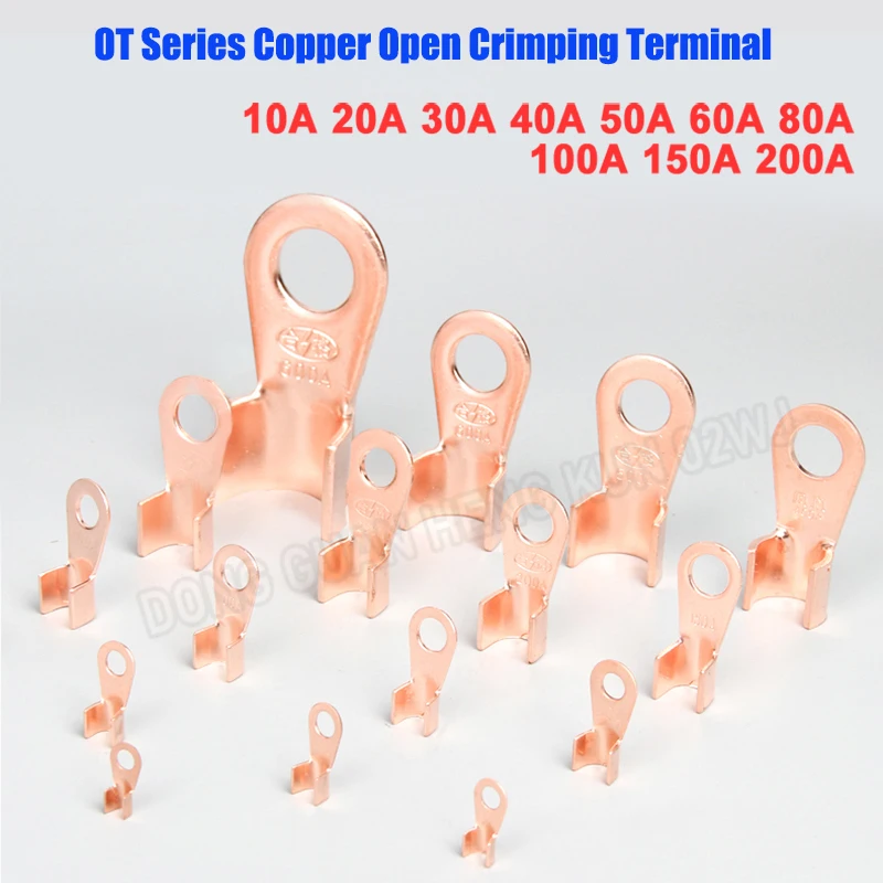 OT Series Open Type Tin Plated Copper Crimp Terminal Lug 10A-200A for 4-35mm² Wire Cable, Industrial Electrical Wire Connector