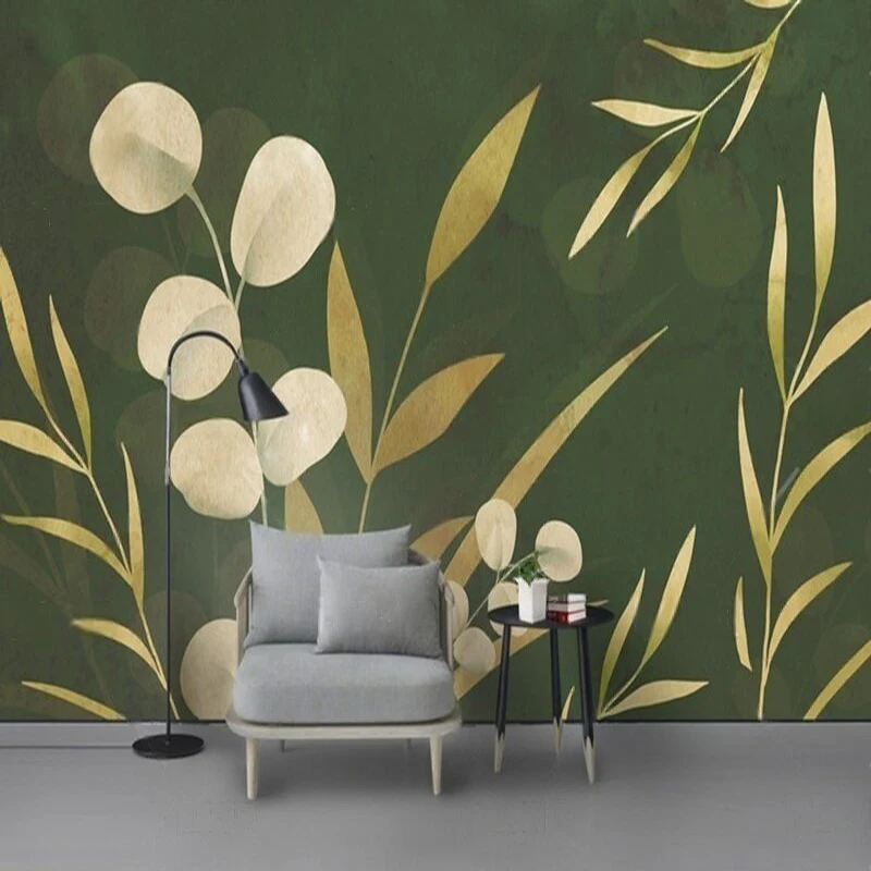 

Modern Nordic retro green fresh and clean leaf sofa TV luxurious home decoration bedroom background wall