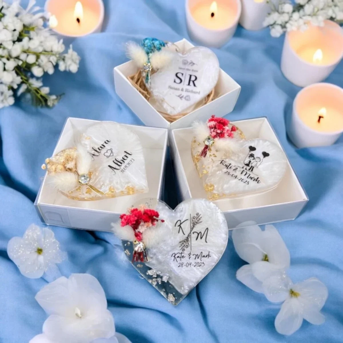 

10PCS Custom Design Wedding Favors, Boxed Floral Epoxy Magnet Gifts, Personalized Party Favors for Guests, Bridal Shower Gifts,