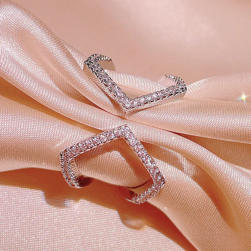 Real Carve 925 Sterling Silver Geometry Cross Ring for Fashion Women Party Exaggeration Zircon Fine Jewelry OL Accessories - view 4