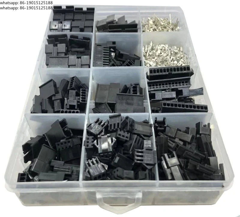 

1/2 коробки по 1230 штук, комплекты SM2.54, 2, 3, 4, 5, 6, 7, 8, 9, 10, 12-контактные разъемы (шаг 2.54 мм), гнездовые и штекерные, черные, JST SM2.54