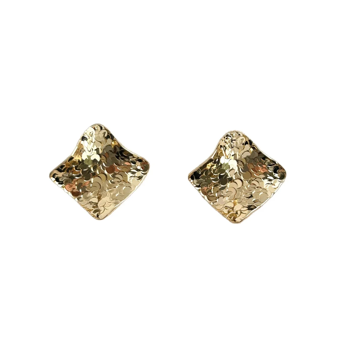 

Irregular Designed Square Geometric Ladies' Stud Earrings, Metallic Sparkling Textured Retro Square Accessory Earrings, Jewelry