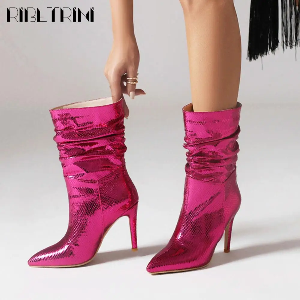 Moda argento piattaforma metallica tacchi alti stivali donna Glitter Stiletto a punta marca Designer di lusso scarpe Sexy taglia grande 45