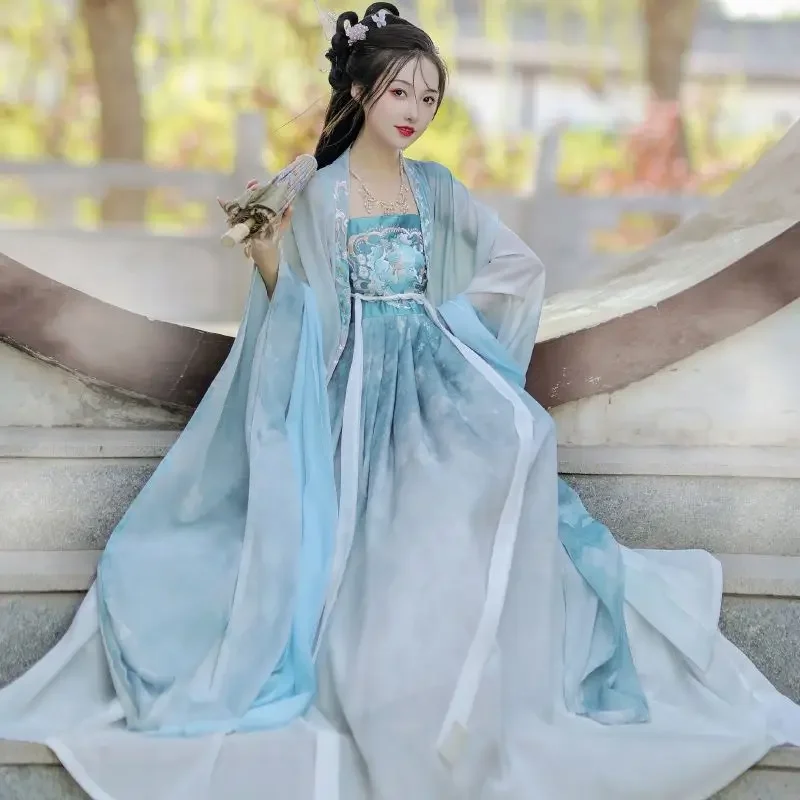 

Vintage Hanfu Women Chinese Traditional Stage Dance Dress Female Fairy Cosplay Costume Hanfu Set Blue Elegant Princess Outfits