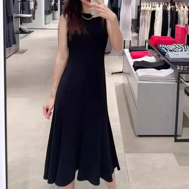 

Dave&di Spring And Summer New Style Simple Temperament High-end Feeling Triacetate Blend Sleeveless Fishtail Umbrella Dress