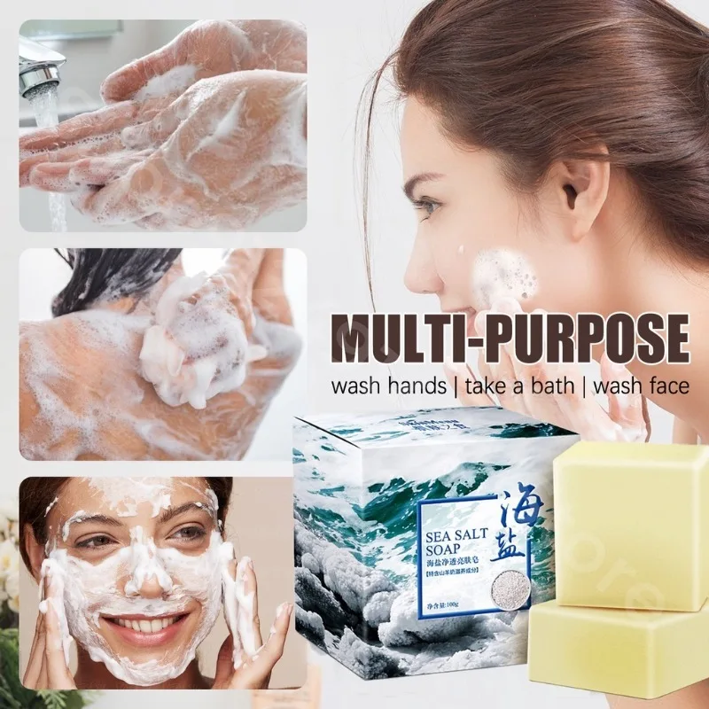 Sea Salt Soap Natural Goat Milk Handmade Soap Shrink Pores Whitening Blackhead Removal Face Body Cleansers Soap