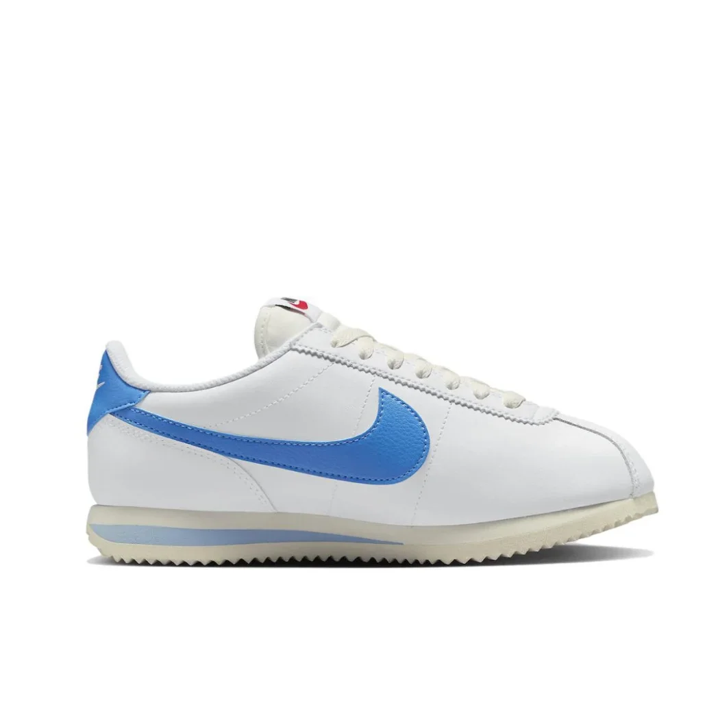 Nike Original Cortez Classic Retro Low Top Casual Running Shoes Men's and Women's Sneakers White and Blue Colorway