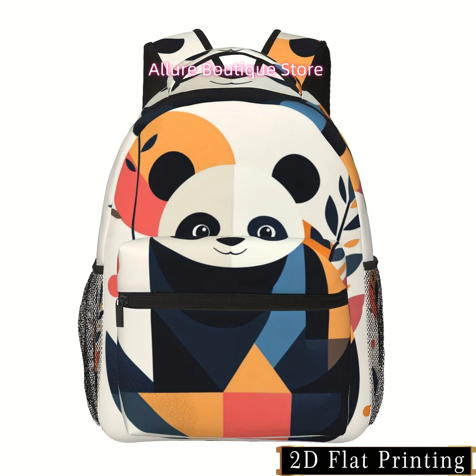 Geometric Structure, Panda Pattern, Full-Color Printing, Men'S and Women'S Youth Campus Return Season Student Backpack, iPad Lap