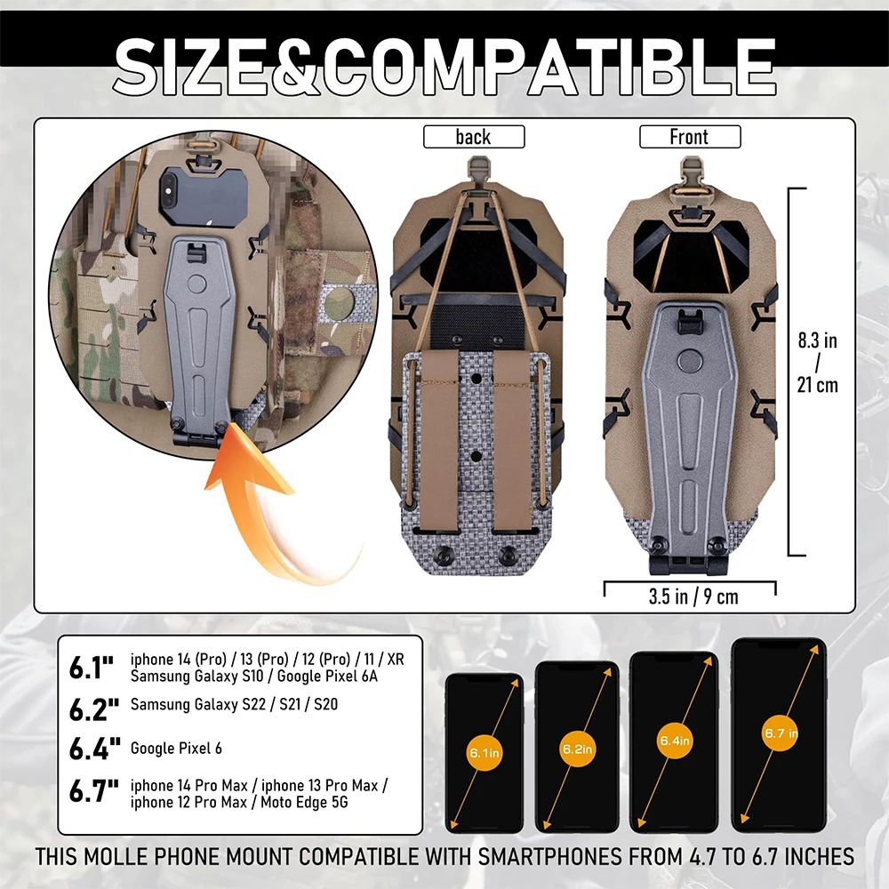 Tactical Vest Phone Holder, Airsoft Vest Accessories molle Phone Mount,Universal Phone Chest Mount for Screen Size 4.7